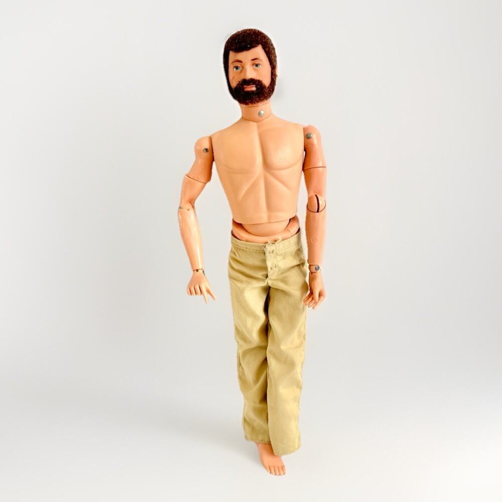 VTG 70’s 12" GI Joe Flocked Brown Hair Beard Scar Blue Eyes + Pants Hasbro *READ